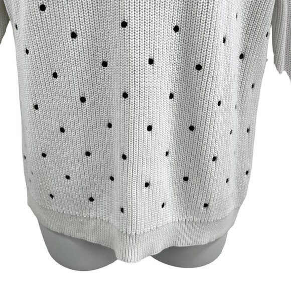 Talbots XL Womens 100% Pima Cotton White Black Polka Dot Ribbed PullOver Sweater - Picture 7 of 15